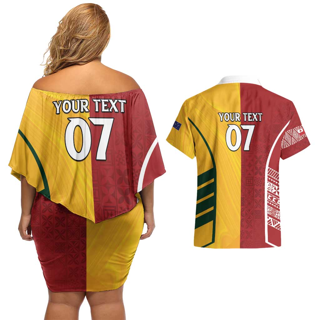 Australia - Tonga Rugby Custom Couples Matching Off Shoulder Short Dress and Hawaiian Shirt Minimalist Dynamic LT7 - Polynesian Pride