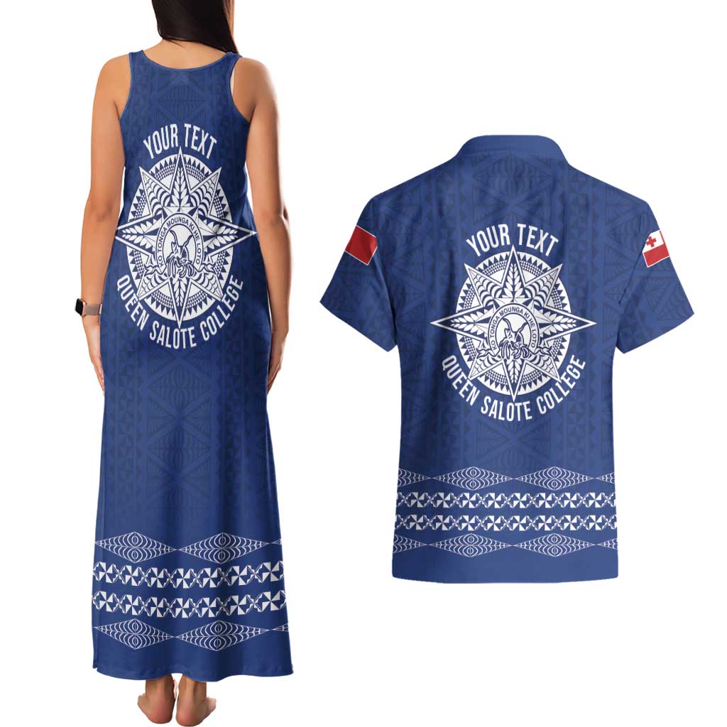 Queen Salote College 100 Years Anniversary Personalized Couples Matching Tank Maxi Dress and Hawaiian Shirt Tonga QSC Royal Blue - Polynesian Pride