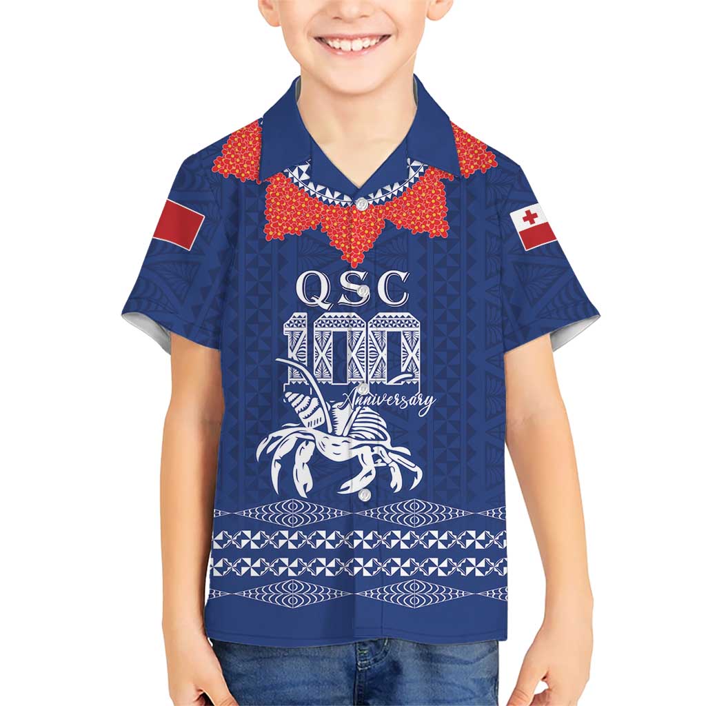 Queen Salote College 100 Years Anniversary Personalized Family Matching Off The Shoulder Long Sleeve Dress and Hawaiian Shirt Tonga QSC Royal Blue LT7 Son's Shirt Royal Blue - Polynesian Pride