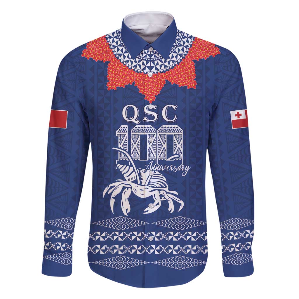 Queen Salote College 100 Years Anniversary Personalized Family Matching Off Shoulder Maxi Dress and Hawaiian Shirt Tonga QSC Royal Blue - Polynesian Pride