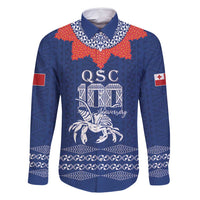 Queen Salote College 100 Years Anniversary Personalized Family Matching Off Shoulder Maxi Dress and Hawaiian Shirt Tonga QSC Royal Blue - Polynesian Pride