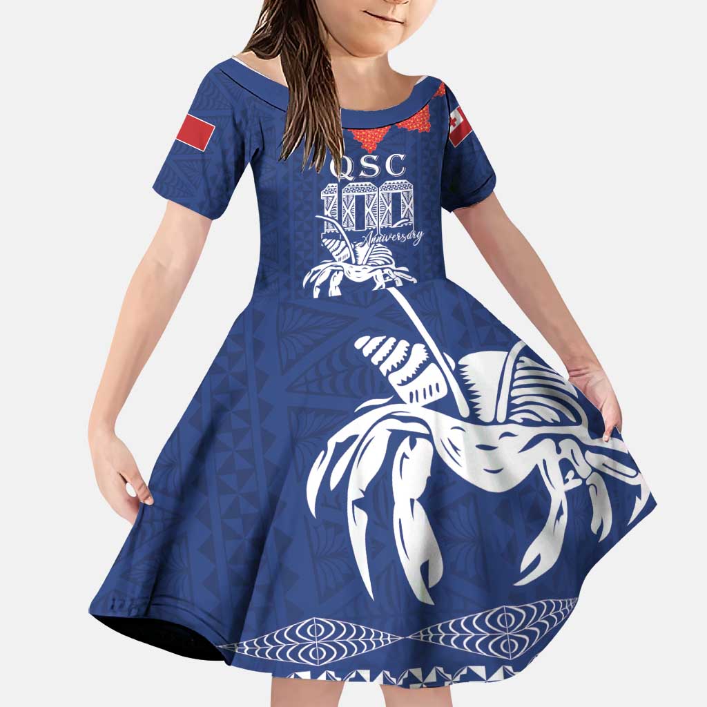 Queen Salote College 100 Years Anniversary Personalized Family Matching Puletasi and Hawaiian Shirt Tonga QSC Royal Blue LT7 Daughter's Dress Royal Blue - Polynesian Pride