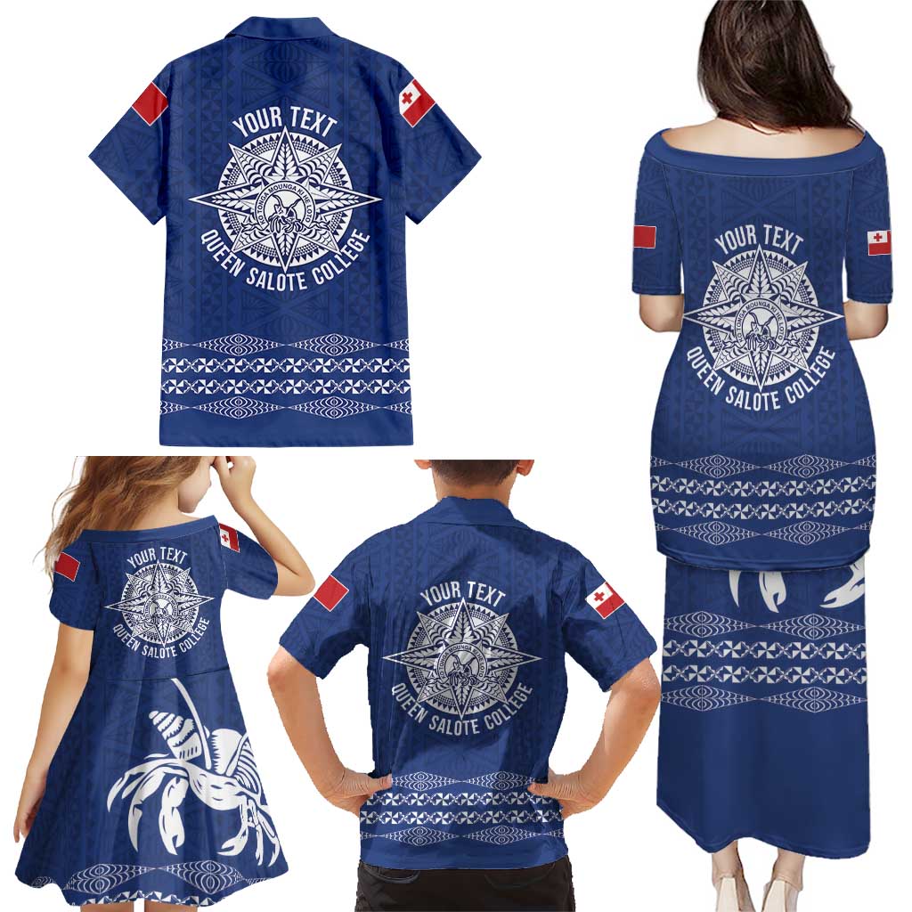 Queen Salote College 100 Years Anniversary Personalized Family Matching Puletasi and Hawaiian Shirt Tonga QSC Royal Blue LT7 - Polynesian Pride