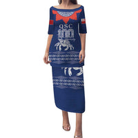 Queen Salote College 100 Years Anniversary Personalized Family Matching Puletasi and Hawaiian Shirt Tonga QSC Royal Blue LT7 Mom's Dress Royal Blue - Polynesian Pride