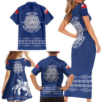 Queen Salote College 100 Years Anniversary Personalized Family Matching Short Sleeve Bodycon Dress and Hawaiian Shirt Tonga QSC Royal Blue LT7 - Polynesian Pride