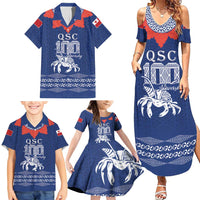 Queen Salote College 100 Years Anniversary Personalized Family Matching Summer Maxi Dress and Hawaiian Shirt Tonga QSC Royal Blue LT7 - Polynesian Pride