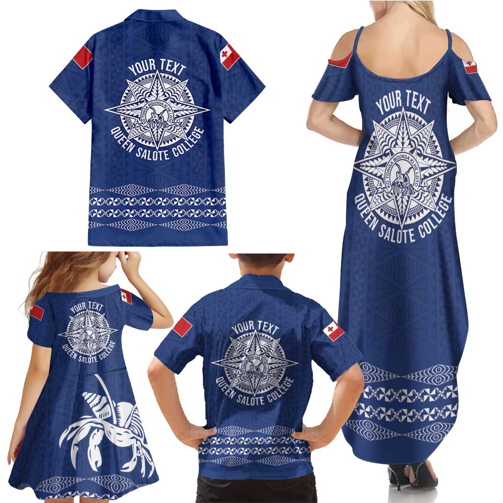 Queen Salote College 100 Years Anniversary Personalized Family Matching Summer Maxi Dress and Hawaiian Shirt Tonga QSC Royal Blue LT7 - Polynesian Pride
