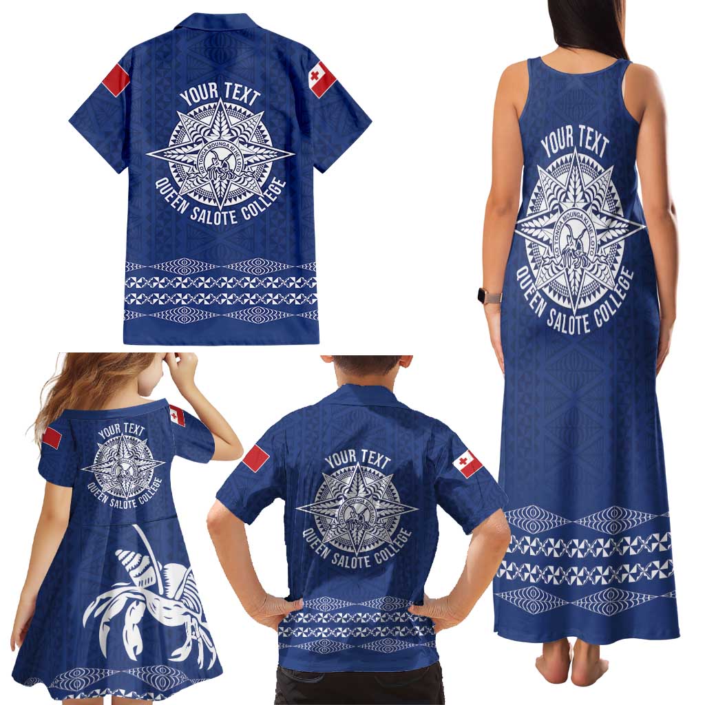 Queen Salote College 100 Years Anniversary Personalized Family Matching Tank Maxi Dress and Hawaiian Shirt Tonga QSC Royal Blue LT7 - Polynesian Pride