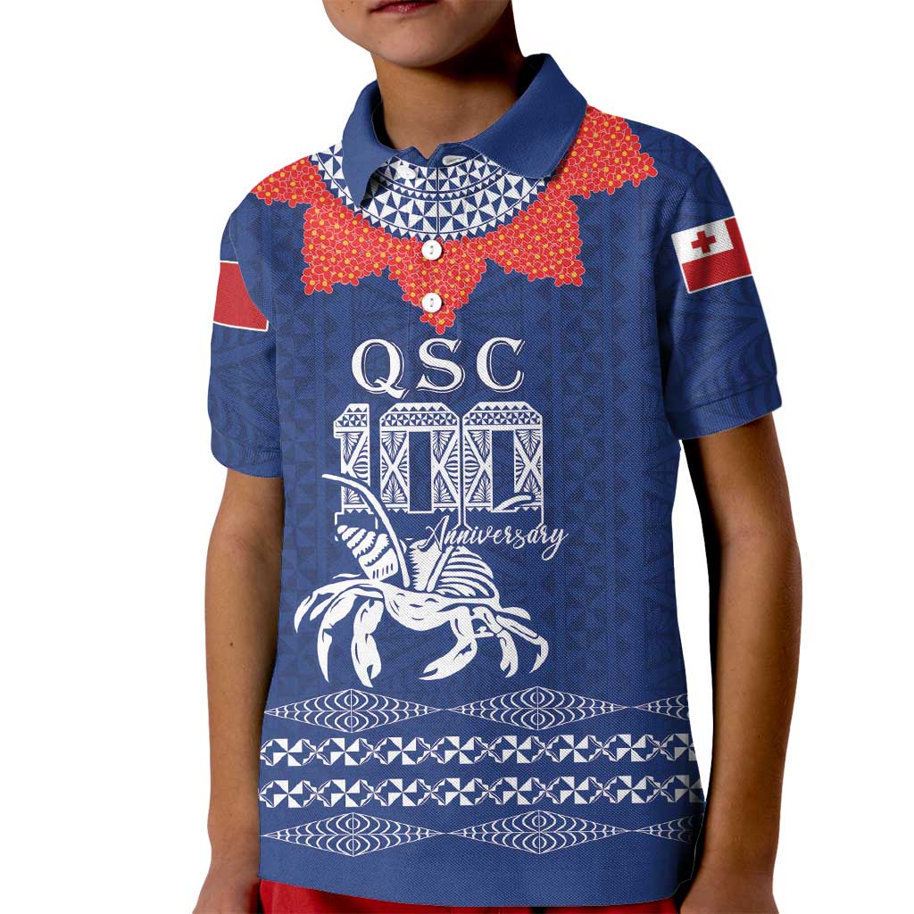 Queen Salote College 100 Years Anniversary Personalized Kid Polo Shirt Tonga QSC Royal Blue - Polynesian Pride