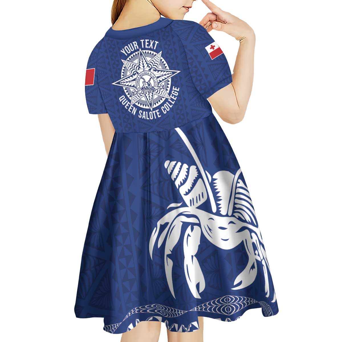 Queen Salote College 100 Years Anniversary Personalized Kid Short Sleeve Dress Tonga QSC Royal Blue - Polynesian Pride