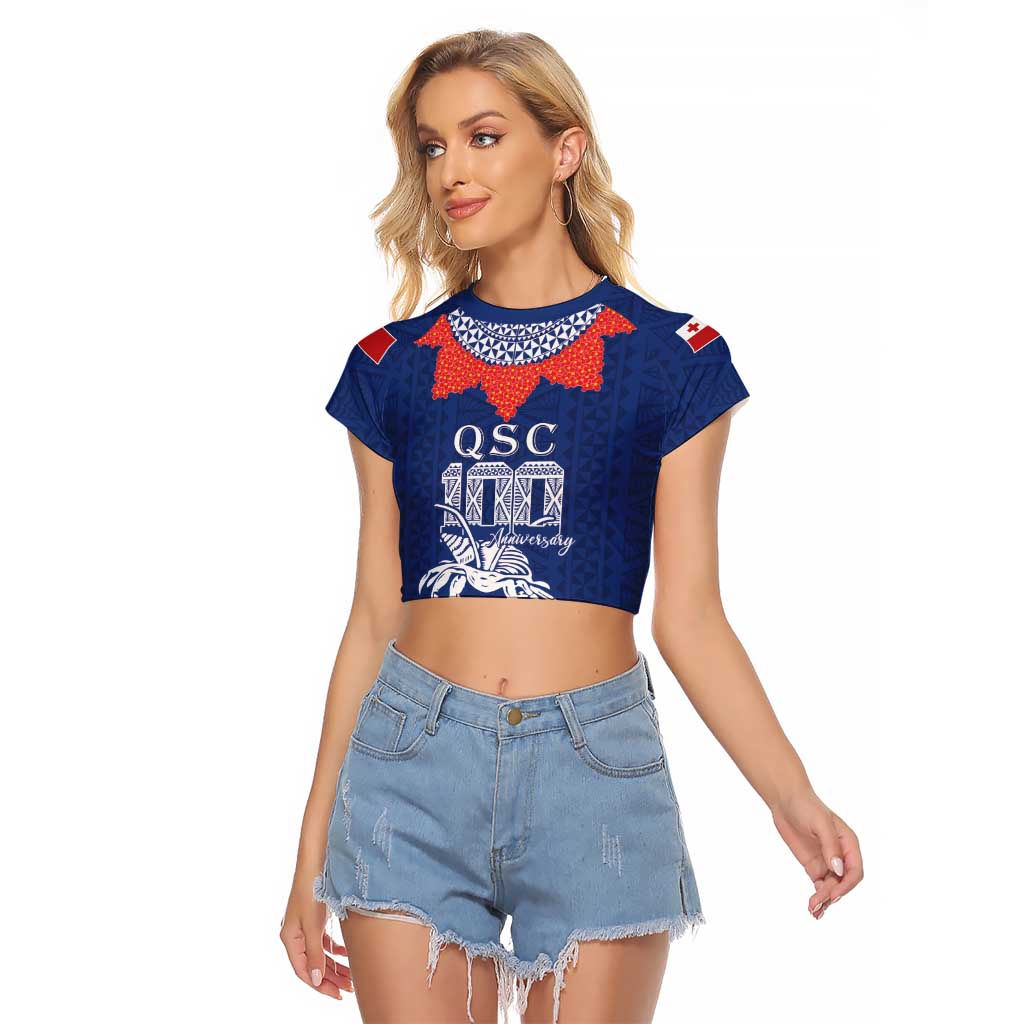 Queen Salote College 100 Years Anniversary Personalized Raglan Cropped T Shirt Tonga QSC Royal Blue - Polynesian Pride