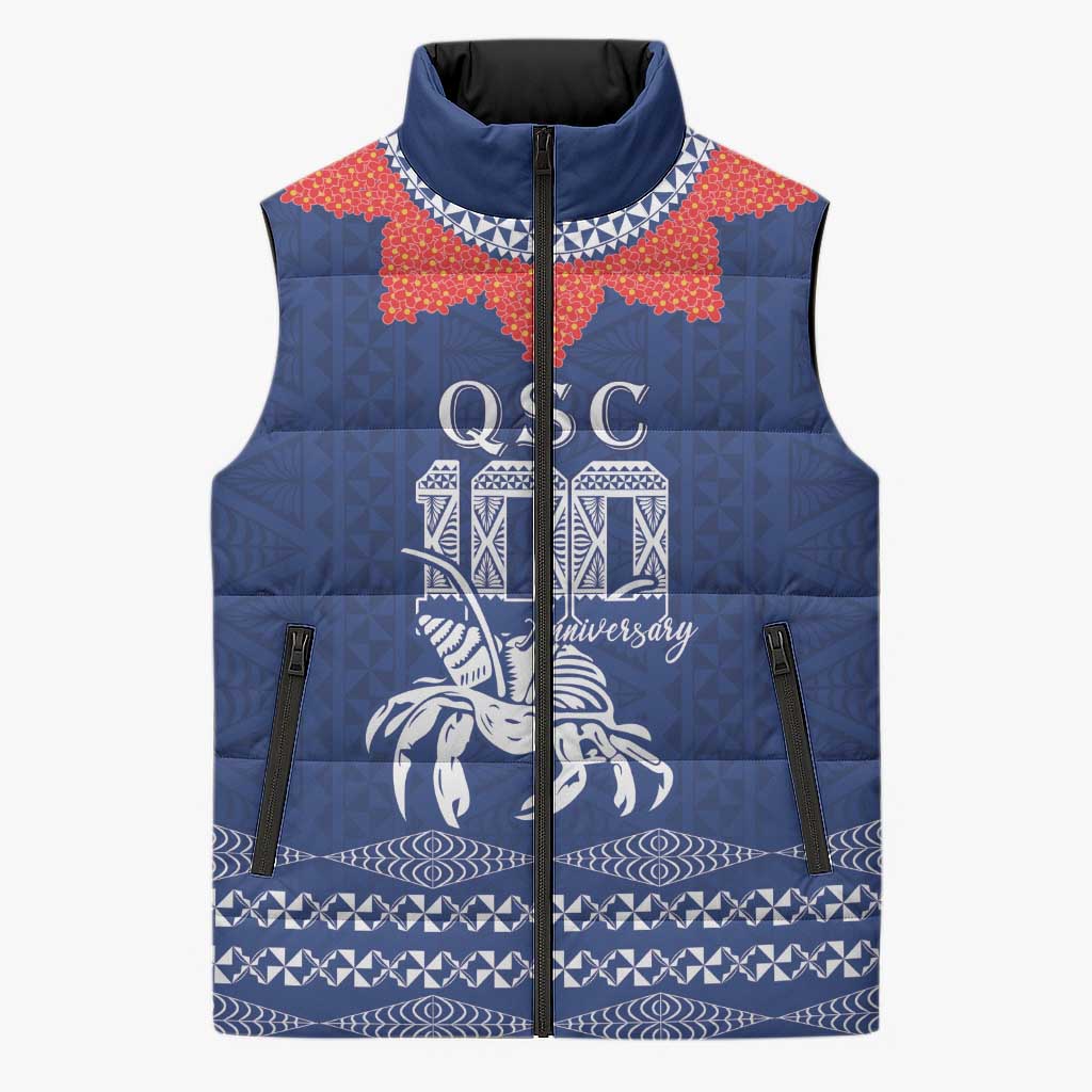Queen Salote College 100 Years Anniversary Personalized Sleeveless Puffer Jacket Tonga QSC Royal Blue LT7 Unisex Royal Blue - Polynesian Pride