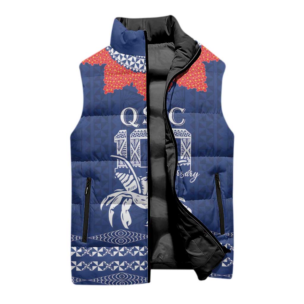 Queen Salote College 100 Years Anniversary Personalized Sleeveless Puffer Jacket Tonga QSC Royal Blue LT7 - Polynesian Pride