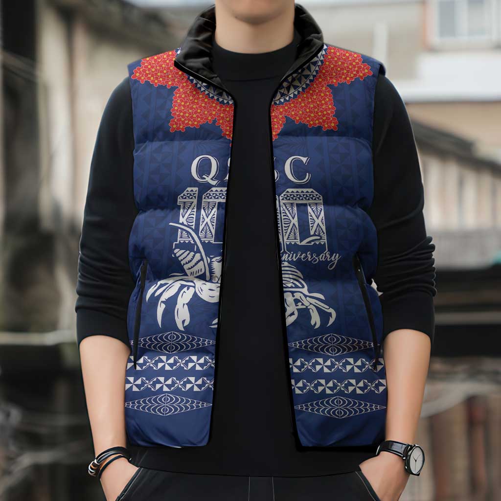Queen Salote College 100 Years Anniversary Personalized Sleeveless Puffer Jacket Tonga QSC Royal Blue LT7 - Polynesian Pride