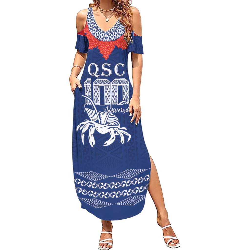 Queen Salote College 100 Years Anniversary Personalized Summer Maxi Dress Tonga QSC Royal Blue LT7 Women Royal Blue - Polynesian Pride