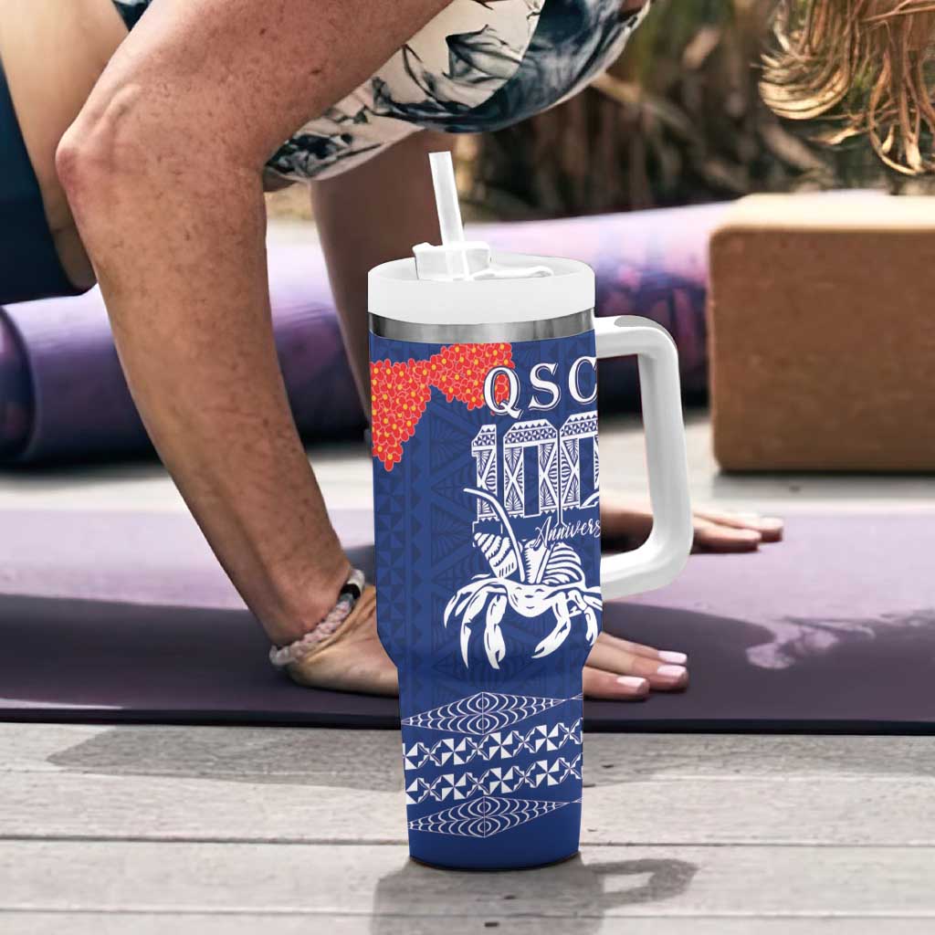 Queen Salote College 100 Years Anniversary Personalized Tumbler With Handle Tonga QSC Royal Blue - Polynesian Pride