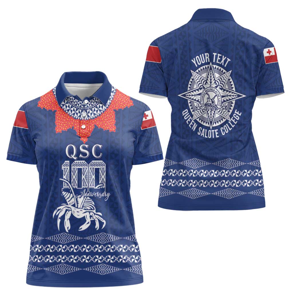 Queen Salote College 100 Years Anniversary Personalized Women Polo Shirt Tonga QSC Royal Blue - Polynesian Pride
