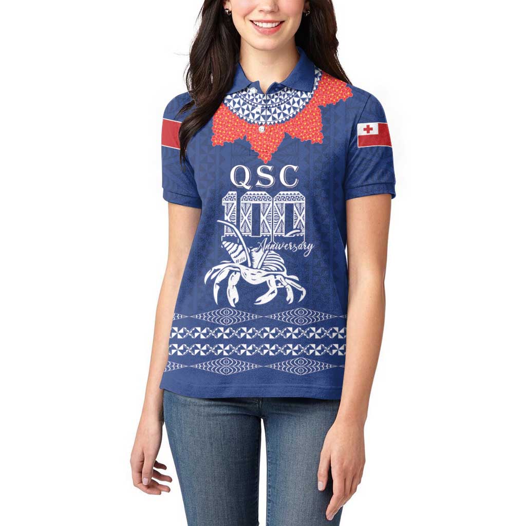 Queen Salote College 100 Years Anniversary Personalized Women Polo Shirt Tonga QSC Royal Blue - Polynesian Pride