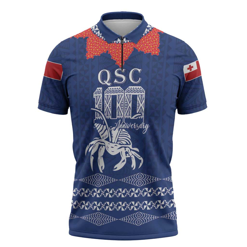 Queen Salote College 100 Years Anniversary Personalized Zipper Polo Shirt Tonga QSC Royal Blue - Polynesian Pride