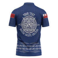 Queen Salote College 100 Years Anniversary Personalized Zipper Polo Shirt Tonga QSC Royal Blue - Polynesian Pride