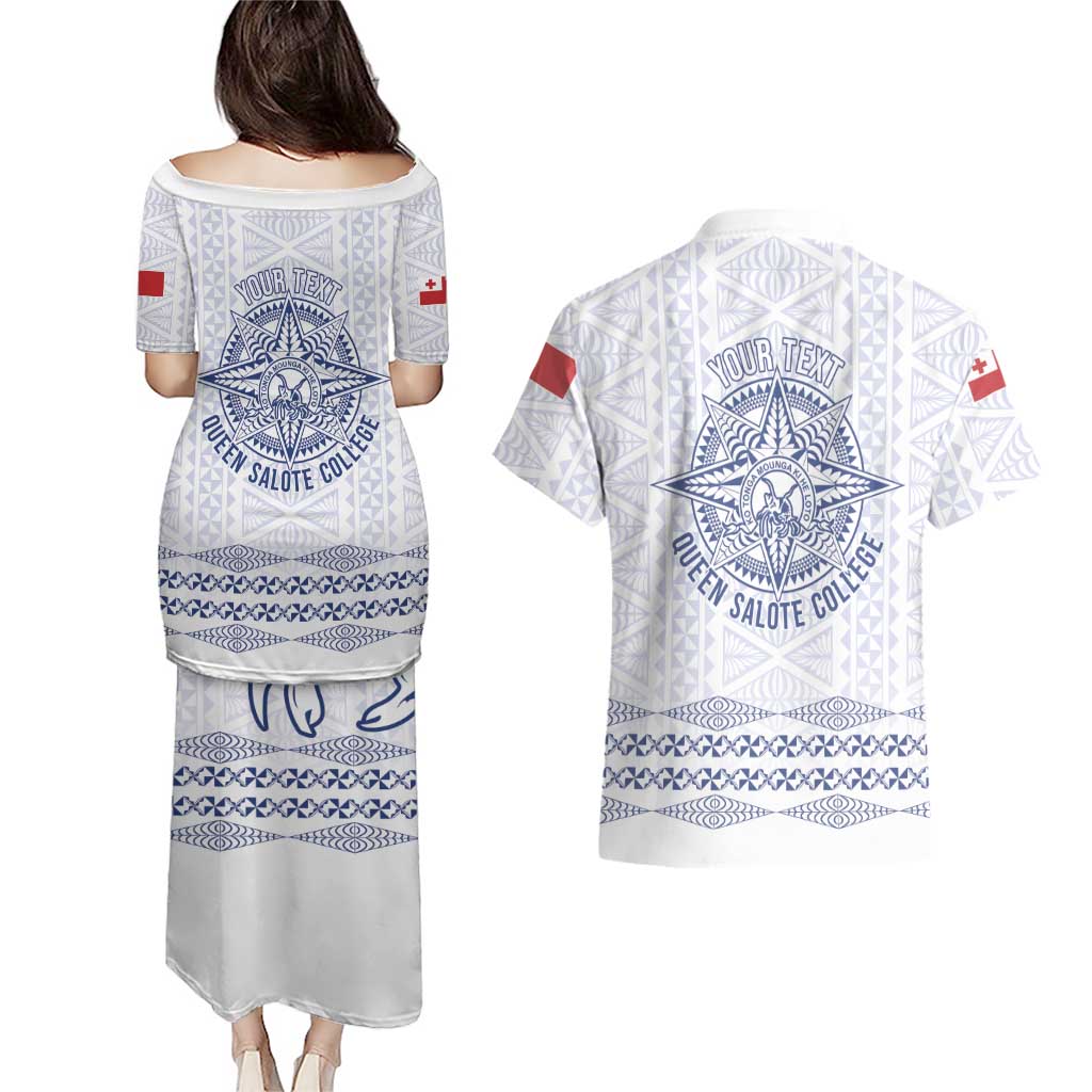 Queen Salote College 100 Years Anniversary Personalized Couples Matching Puletasi and Hawaiian Shirt Tonga QSC White - Polynesian Pride