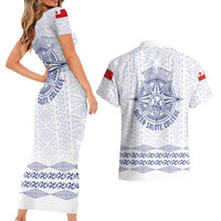 Queen Salote College 100 Years Anniversary Personalized Couples Matching Short Sleeve Bodycon Dress and Hawaiian Shirt Tonga QSC White - Polynesian Pride