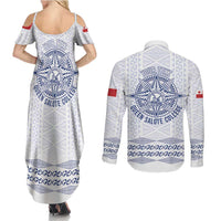 Queen Salote College 100 Years Anniversary Personalized Couples Matching Summer Maxi Dress and Long Sleeve Button Shirt Tonga QSC White - Polynesian Pride