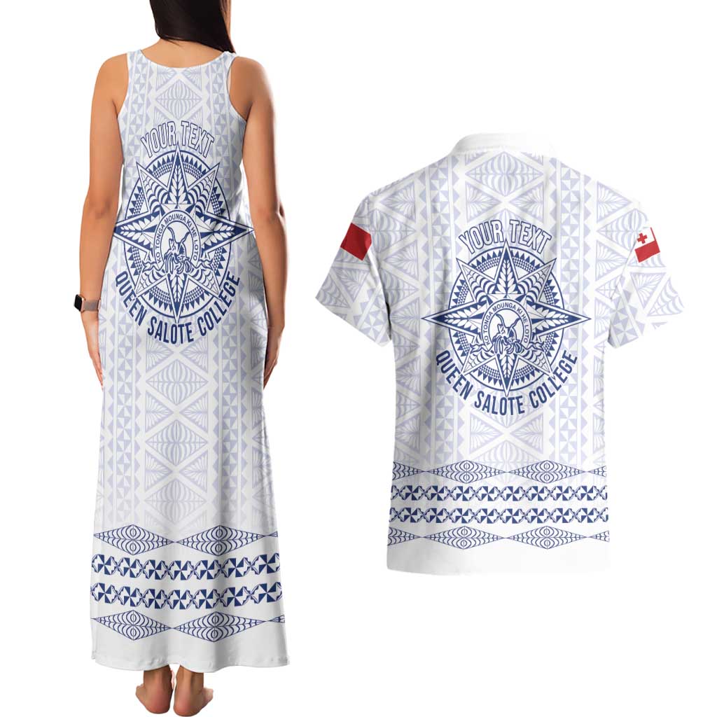 Queen Salote College 100 Years Anniversary Personalized Couples Matching Tank Maxi Dress and Hawaiian Shirt Tonga QSC White - Polynesian Pride