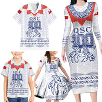 Queen Salote College 100 Years Anniversary Personalized Family Matching Long Sleeve Bodycon Dress and Hawaiian Shirt Tonga QSC White LT7 - Polynesian Pride
