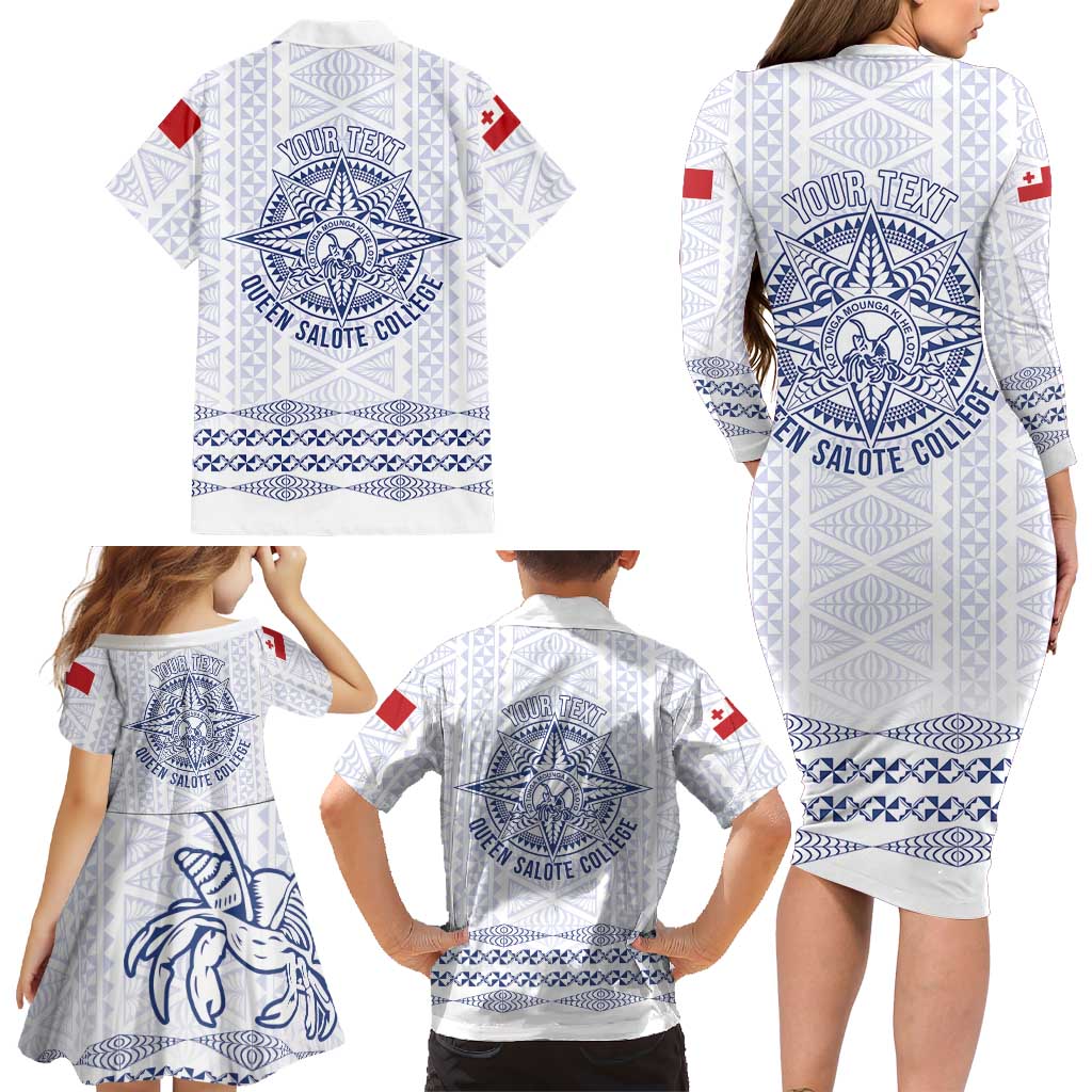Queen Salote College 100 Years Anniversary Personalized Family Matching Long Sleeve Bodycon Dress and Hawaiian Shirt Tonga QSC White LT7 - Polynesian Pride