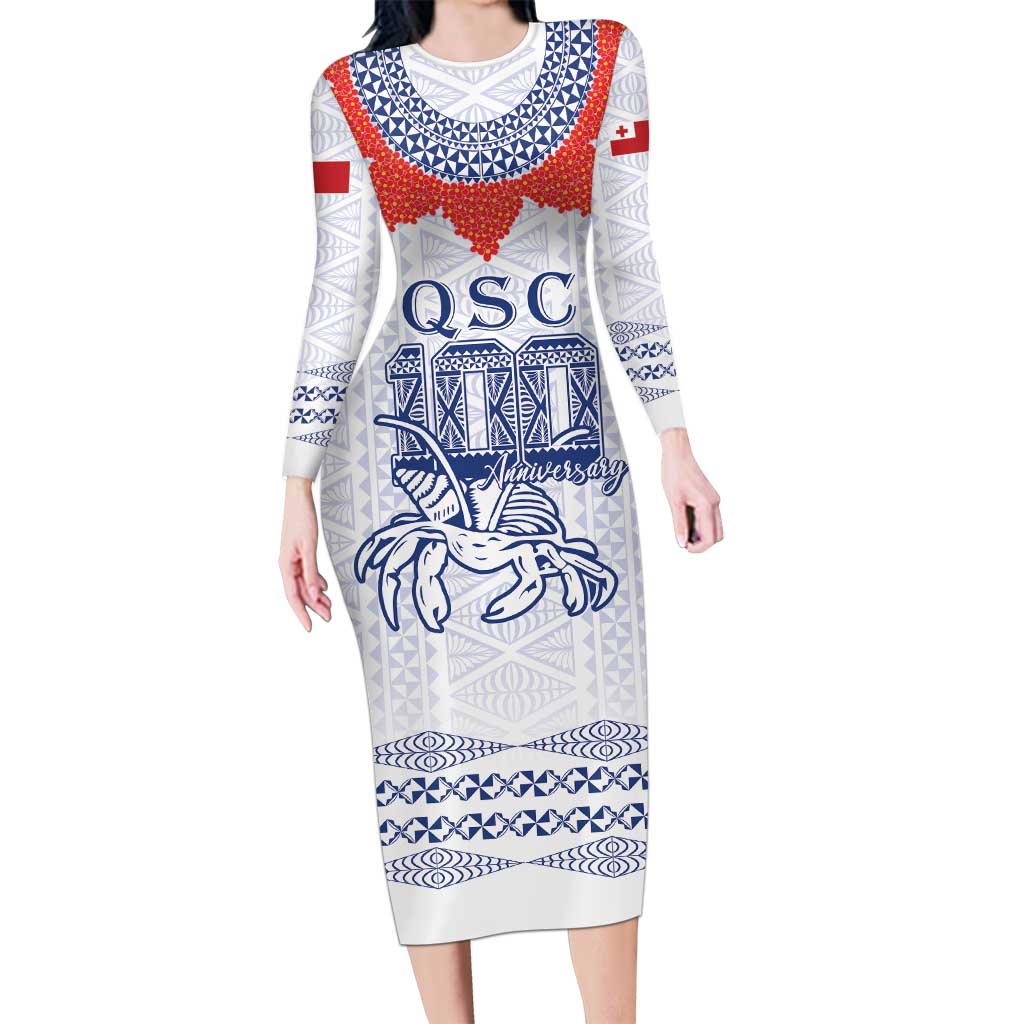 Queen Salote College 100 Years Anniversary Personalized Family Matching Long Sleeve Bodycon Dress and Hawaiian Shirt Tonga QSC White LT7 Mom's Dress White - Polynesian Pride