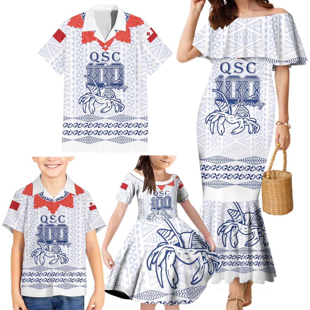 Queen Salote College 100 Years Anniversary Personalized Family Matching Mermaid Dress and Hawaiian Shirt Tonga QSC White - Polynesian Pride