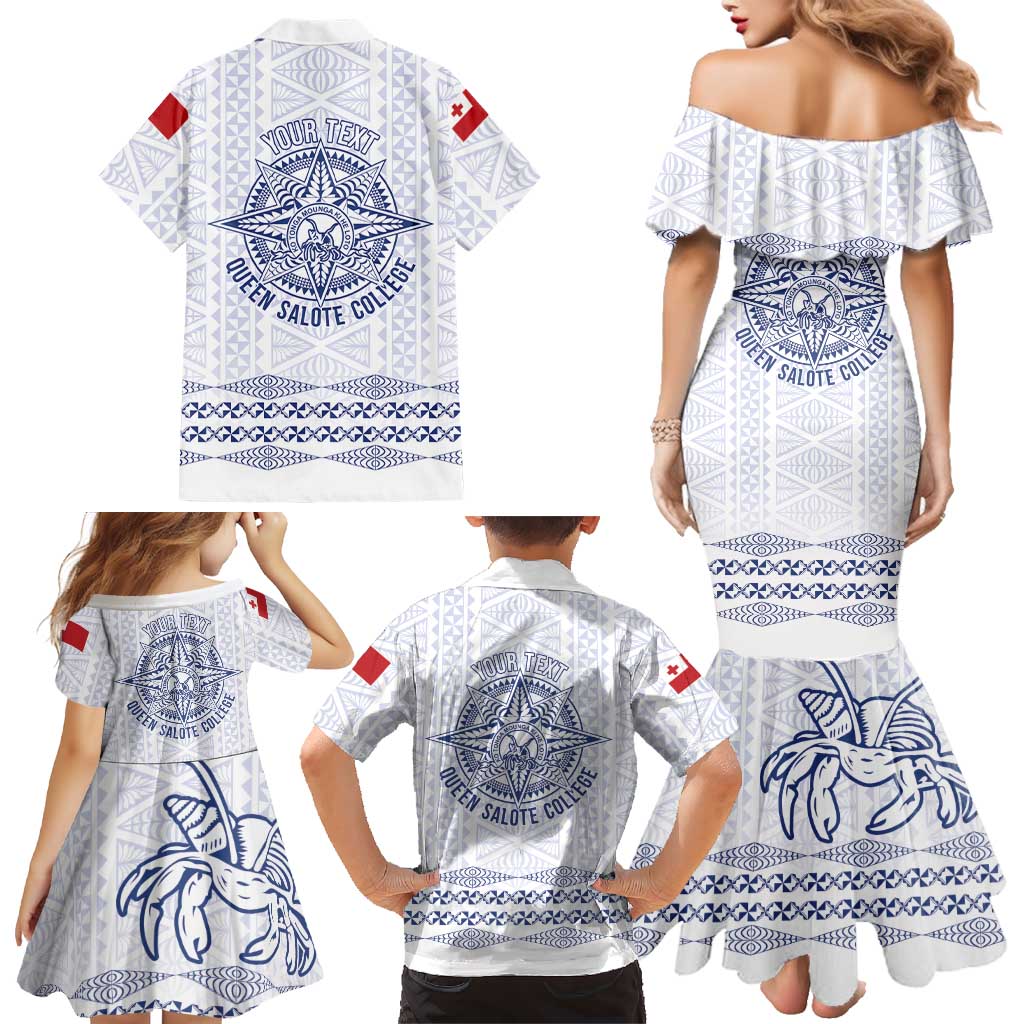Queen Salote College 100 Years Anniversary Personalized Family Matching Mermaid Dress and Hawaiian Shirt Tonga QSC White LT7 - Polynesian Pride
