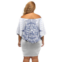 Queen Salote College 100 Years Anniversary Personalized Family Matching Off Shoulder Short Dress and Hawaiian Shirt Tonga QSC White LT7 - Polynesian Pride