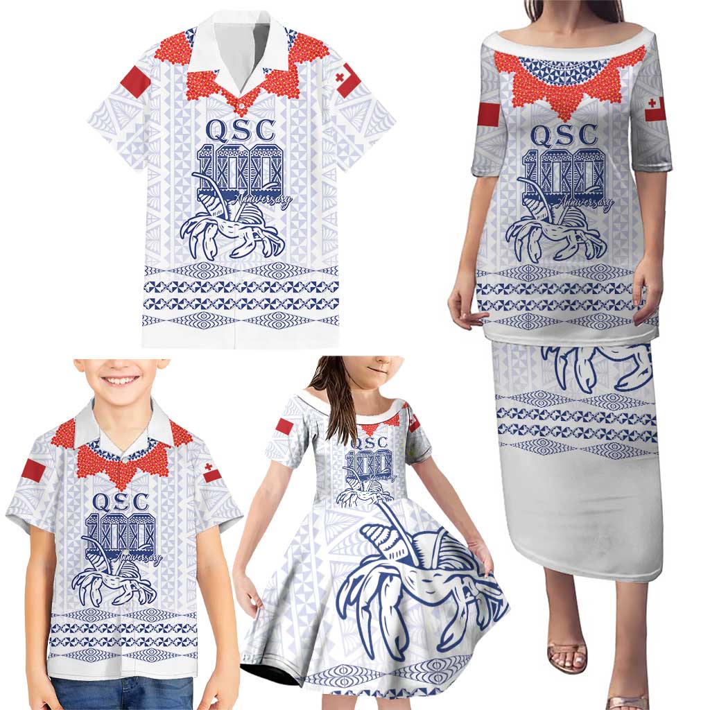 Queen Salote College 100 Years Anniversary Personalized Family Matching Puletasi and Hawaiian Shirt Tonga QSC White LT7 - Polynesian Pride