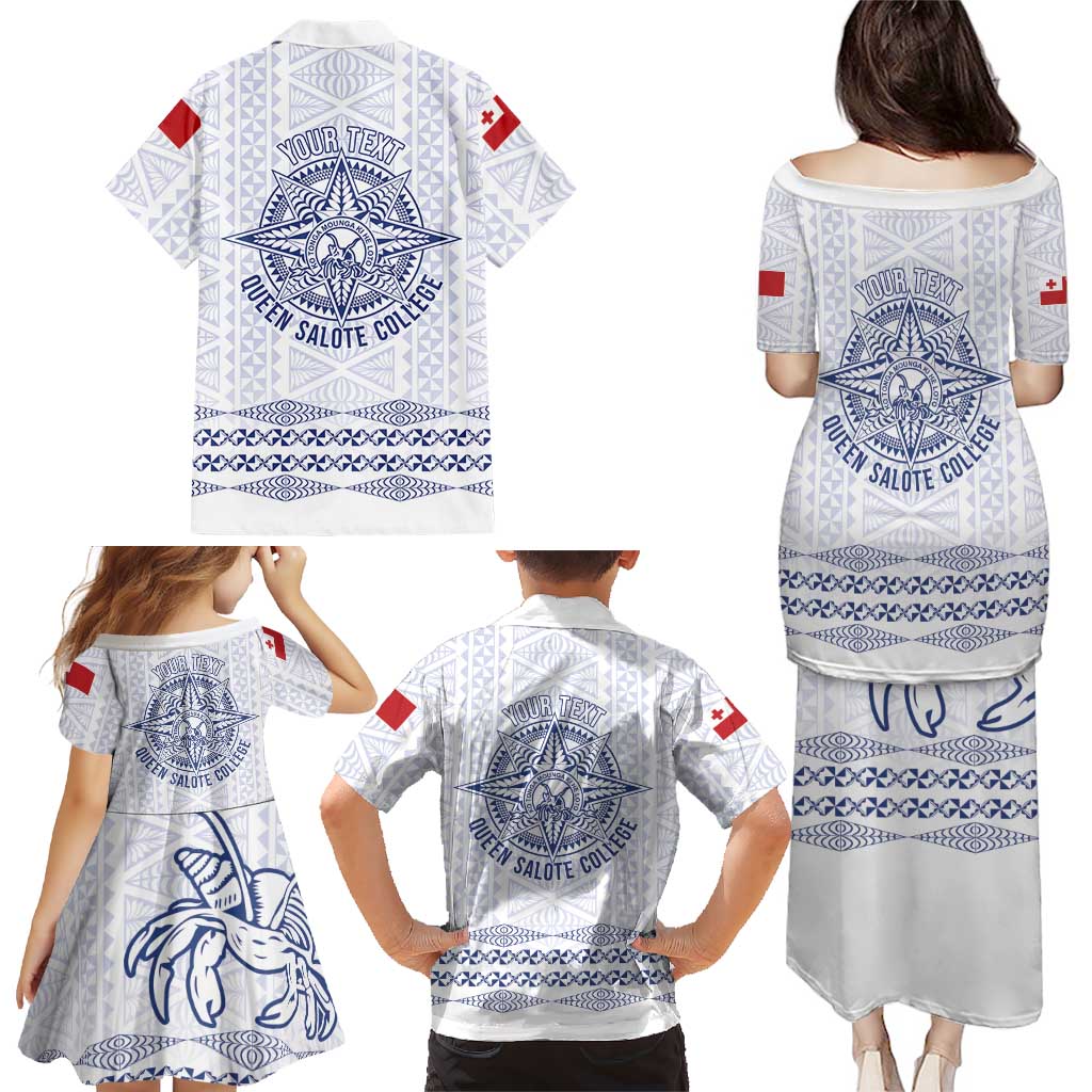 Queen Salote College 100 Years Anniversary Personalized Family Matching Puletasi and Hawaiian Shirt Tonga QSC White LT7 - Polynesian Pride