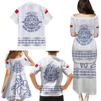 Queen Salote College 100 Years Anniversary Personalized Family Matching Puletasi and Hawaiian Shirt Tonga QSC White LT7 - Polynesian Pride