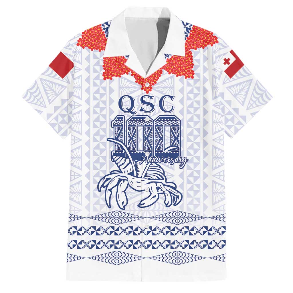 Queen Salote College 100 Years Anniversary Personalized Family Matching Puletasi and Hawaiian Shirt Tonga QSC White LT7 Dad's Shirt - Short Sleeve White - Polynesian Pride
