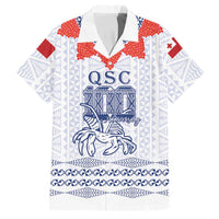 Queen Salote College 100 Years Anniversary Personalized Family Matching Puletasi and Hawaiian Shirt Tonga QSC White LT7 Dad's Shirt - Short Sleeve White - Polynesian Pride