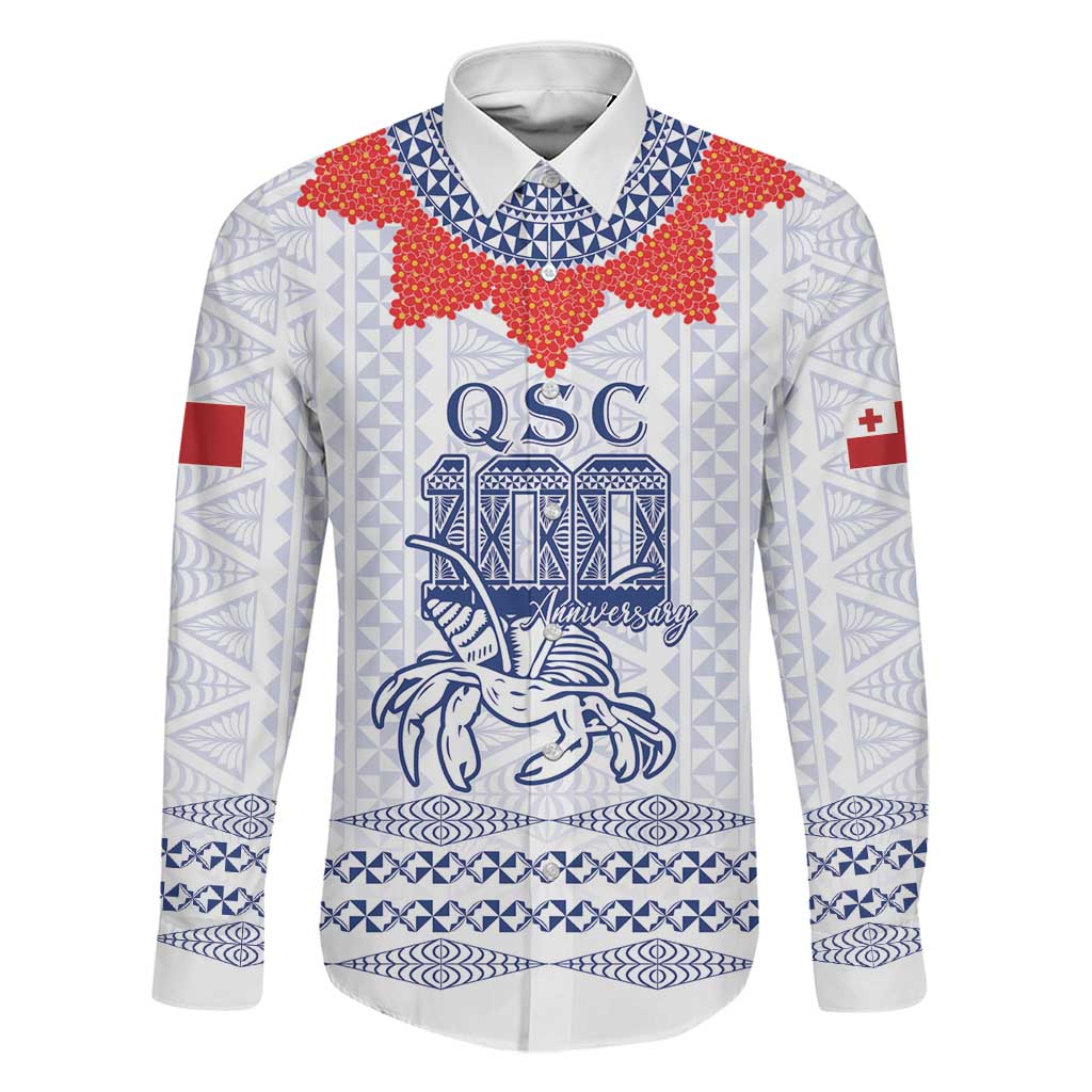 Queen Salote College 100 Years Anniversary Personalized Family Matching Puletasi and Hawaiian Shirt Tonga QSC White LT7 Dad's Shirt - Long Sleeve White - Polynesian Pride