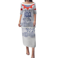 Queen Salote College 100 Years Anniversary Personalized Family Matching Puletasi and Hawaiian Shirt Tonga QSC White LT7 Mom's Dress White - Polynesian Pride