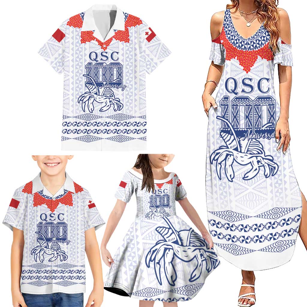 Queen Salote College 100 Years Anniversary Personalized Family Matching Summer Maxi Dress and Hawaiian Shirt Tonga QSC White LT7 - Polynesian Pride