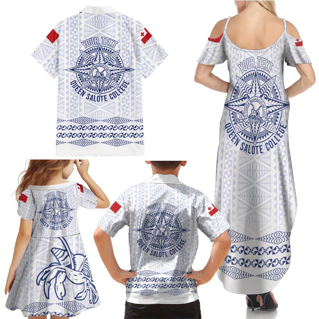 Queen Salote College 100 Years Anniversary Personalized Family Matching Summer Maxi Dress and Hawaiian Shirt Tonga QSC White LT7 - Polynesian Pride