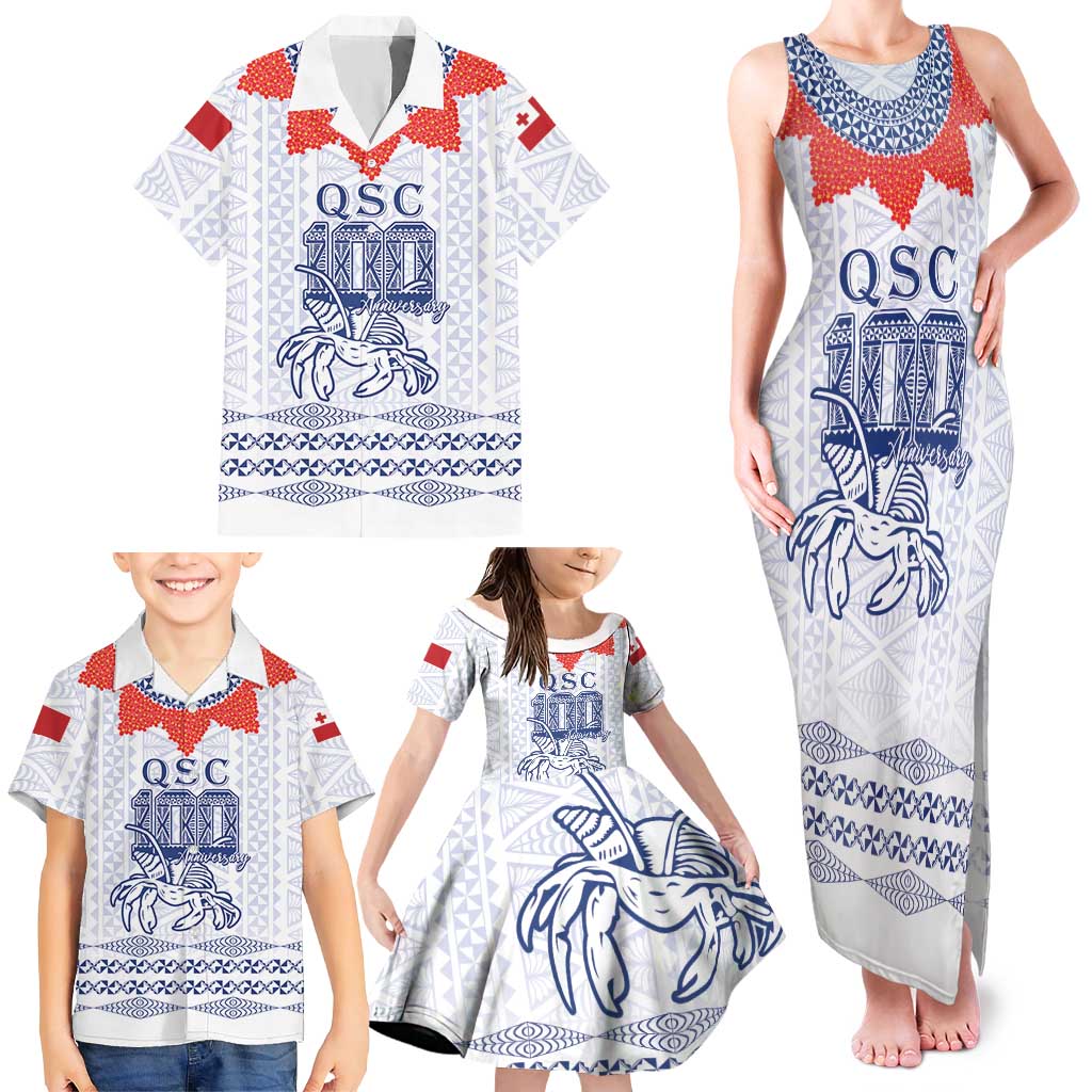 Queen Salote College 100 Years Anniversary Personalized Family Matching Tank Maxi Dress and Hawaiian Shirt Tonga QSC White - Polynesian Pride