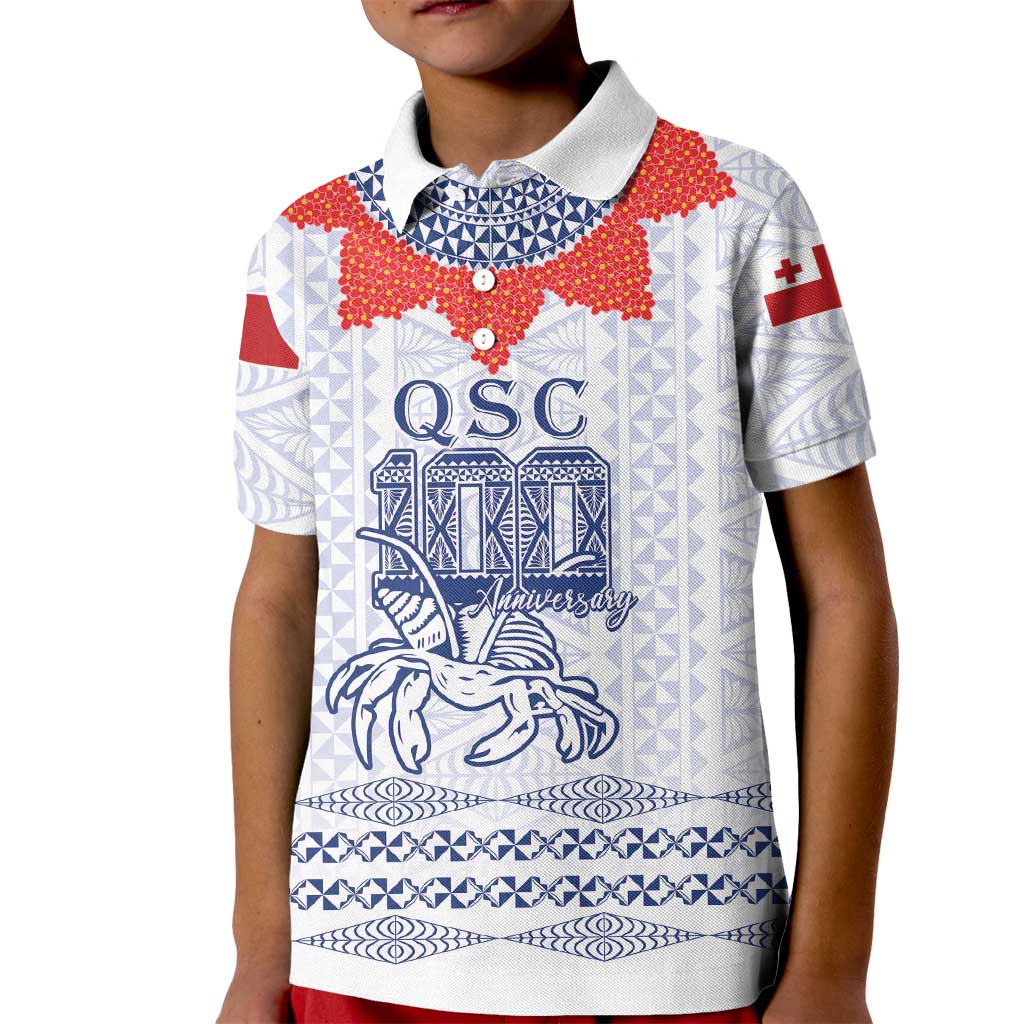 Queen Salote College 100 Years Anniversary Personalized Kid Polo Shirt Tonga QSC White - Polynesian Pride