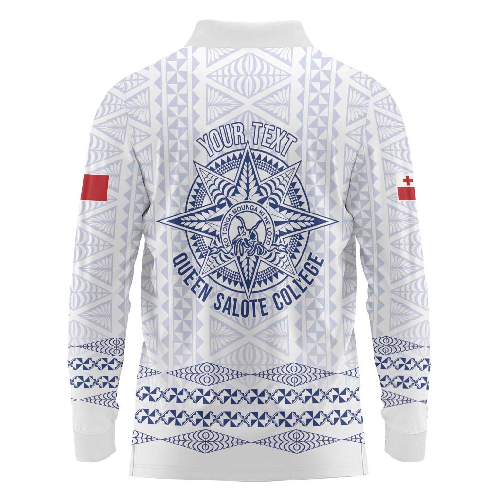 Queen Salote College 100 Years Anniversary Personalized Long Sleeve Polo Shirt Tonga QSC White LT7 - Polynesian Pride