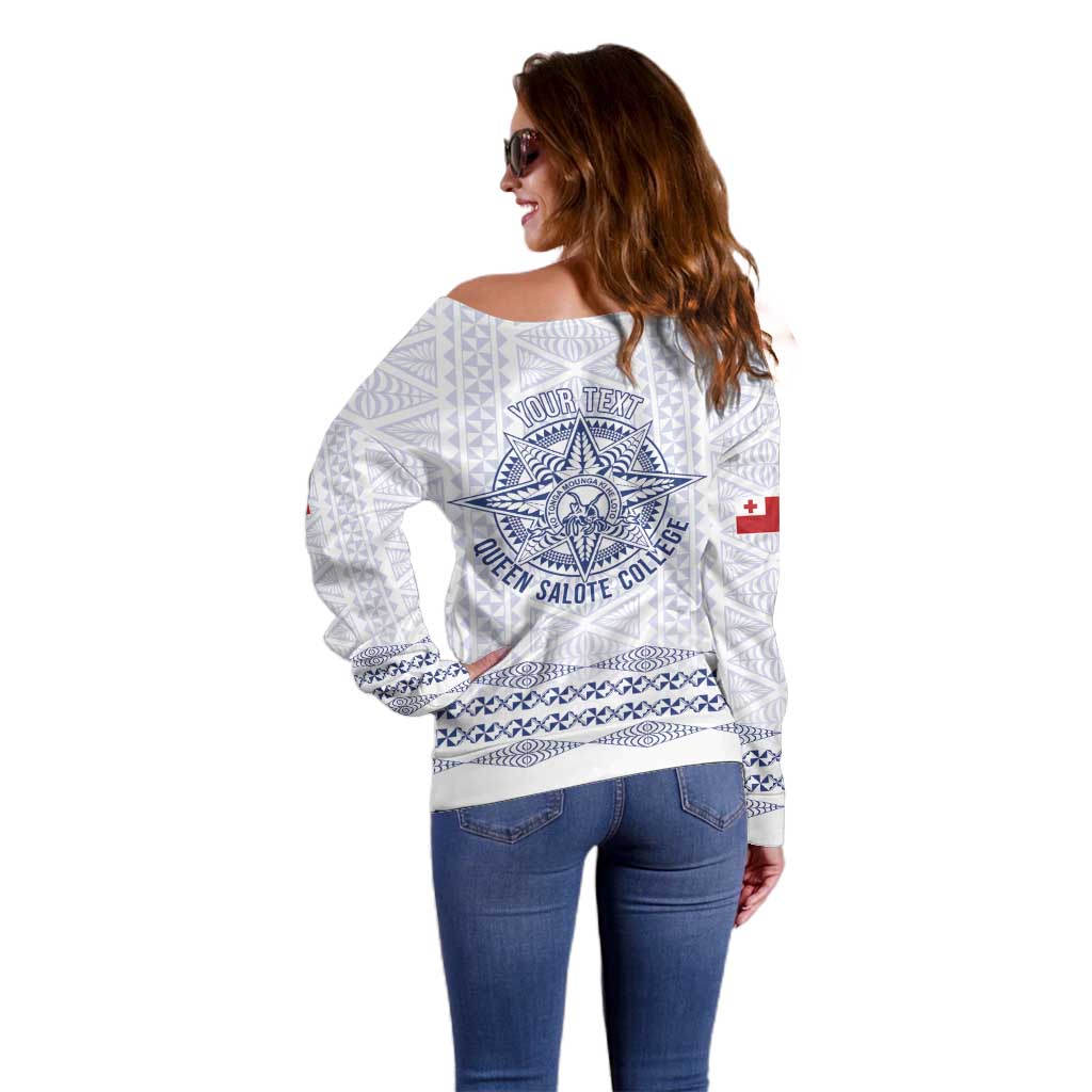 Queen Salote College 100 Years Anniversary Personalized Off Shoulder Sweater Tonga QSC White - Polynesian Pride