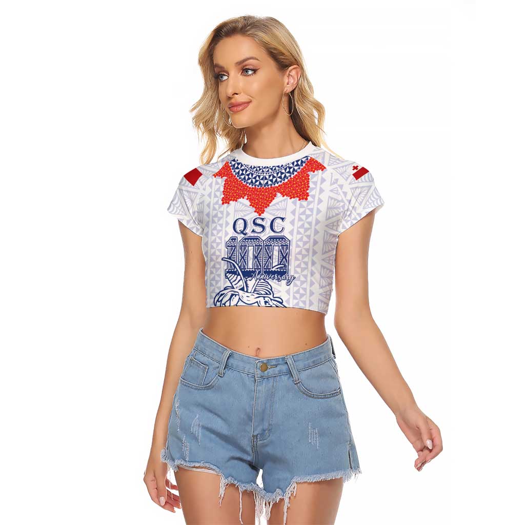 Queen Salote College 100 Years Anniversary Personalized Raglan Cropped T Shirt Tonga QSC White - Polynesian Pride
