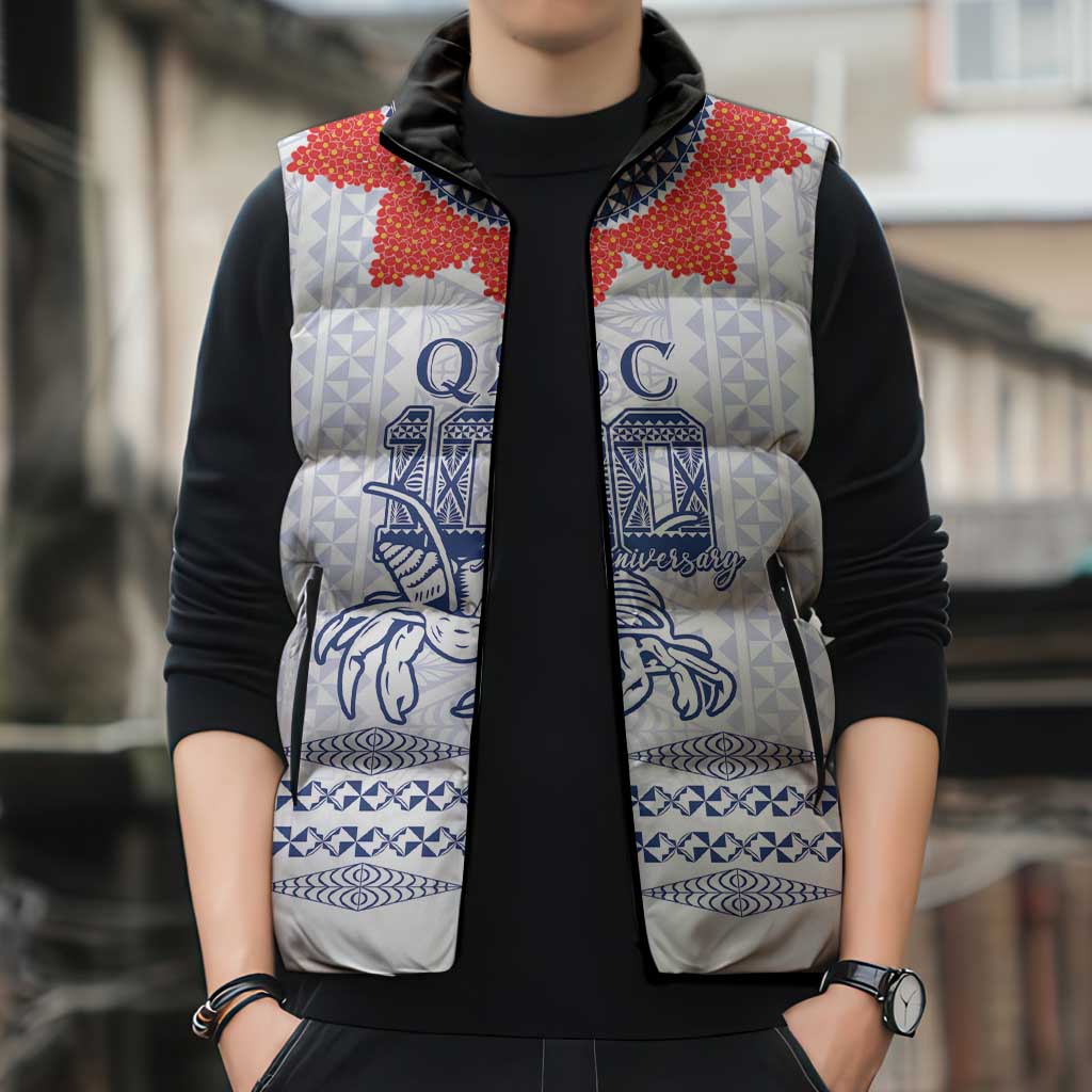 Queen Salote College 100 Years Anniversary Personalized Sleeveless Puffer Jacket Tonga QSC White - Polynesian Pride
