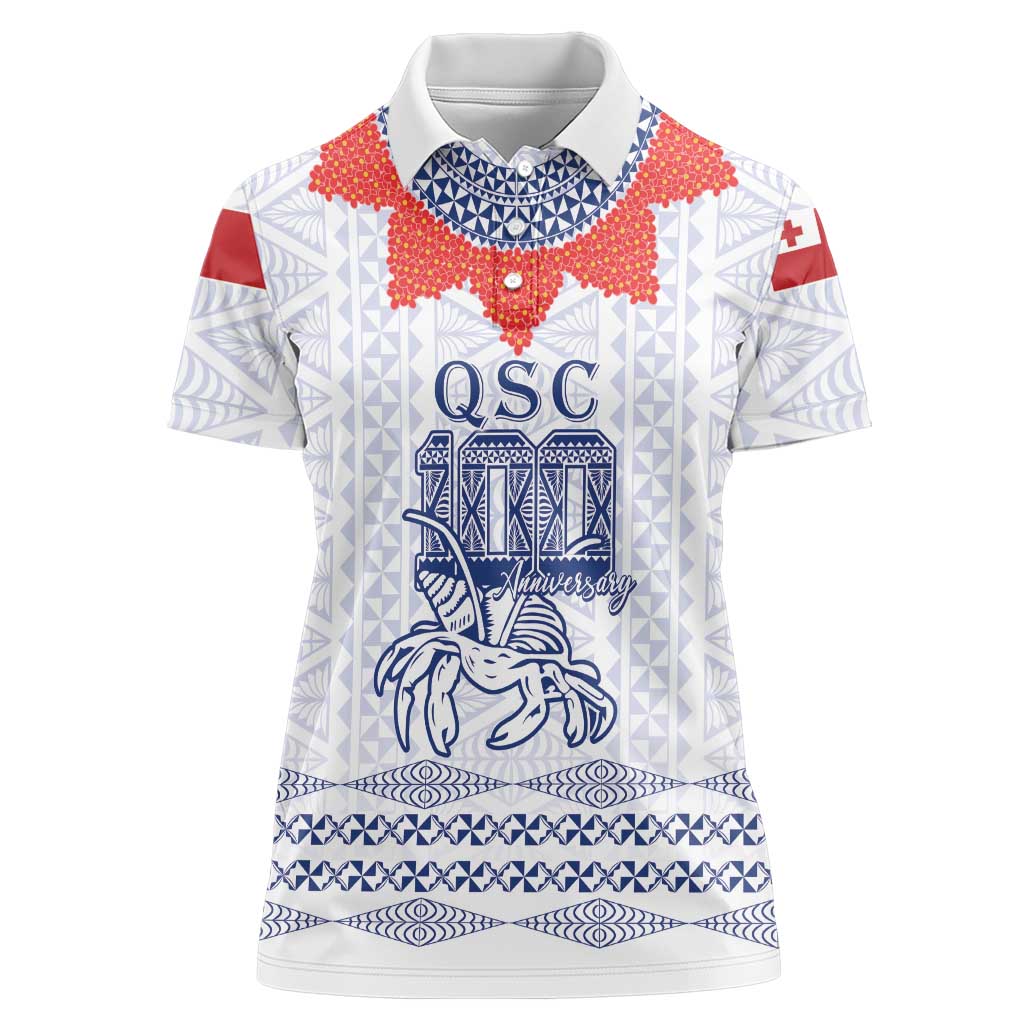 Queen Salote College 100 Years Anniversary Personalized Women Polo Shirt Tonga QSC White - Polynesian Pride